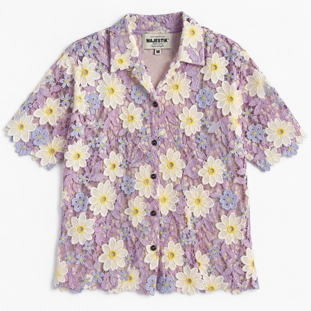 Majestik LA NY Floral Guipure Lace Shirt Daisy M Pastel Lavender